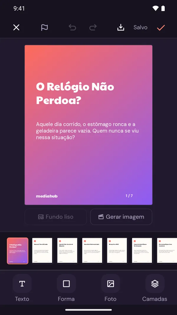 MediaHub: editor de carrossel com o primeiro slide gerado
