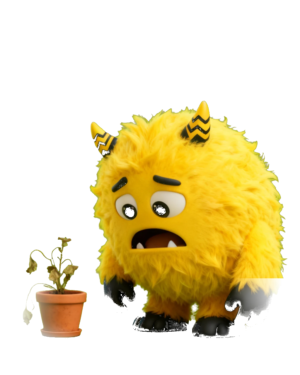 Zito olhando uma ideia que murchou no vaso